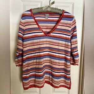 Chico’s Cotton Blend Striped Sweater Chico’s Size 2